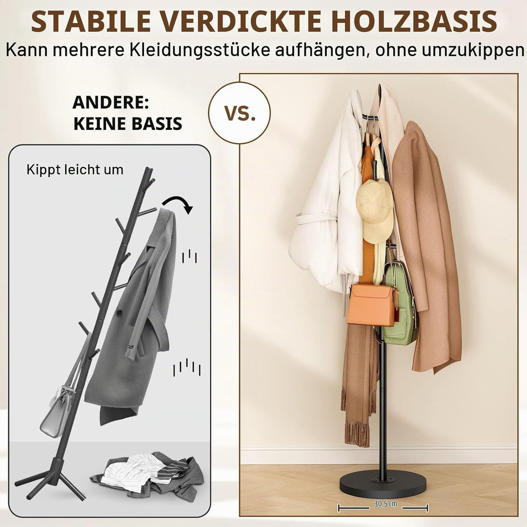 MISSLO Stabil Garderobenständer Freistehend, Metall Kleiderständer mit 4 Höheneinstellungen und Holz