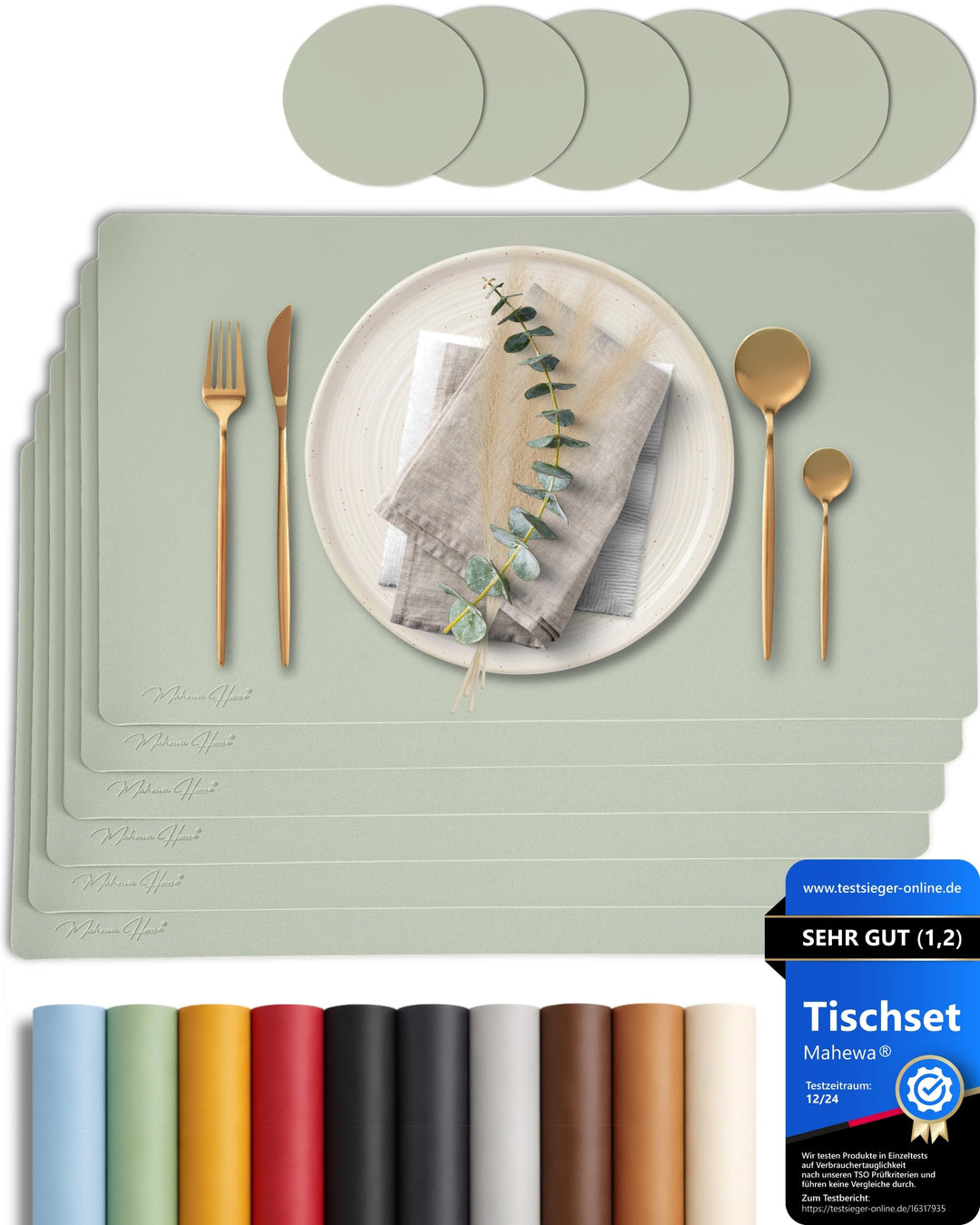 Mahewa® 6er Set Premium Tischset aus Kunstleder - Platzset abwaschbar und wasserdicht - Platzdeckche