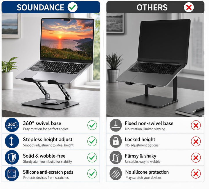 SOUNDANCE Laptopständer mit 360° drehbarer Basis, Ergonomische Computererhöhung für Schreibtisch, Ei