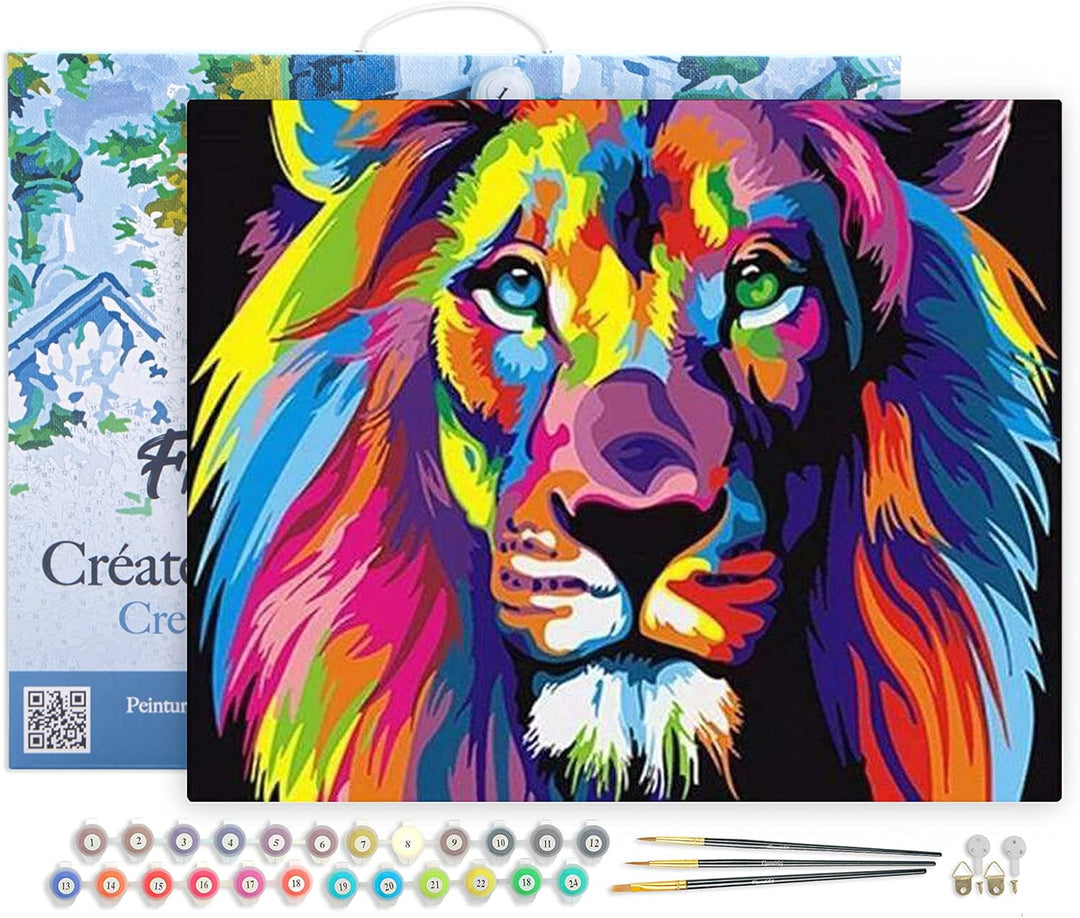 Figured'Art Malen Nach Zahlen Erwachsene Mit Rahmen Pop Art Löwe - Paint by Numbers Basteln DIY Bast