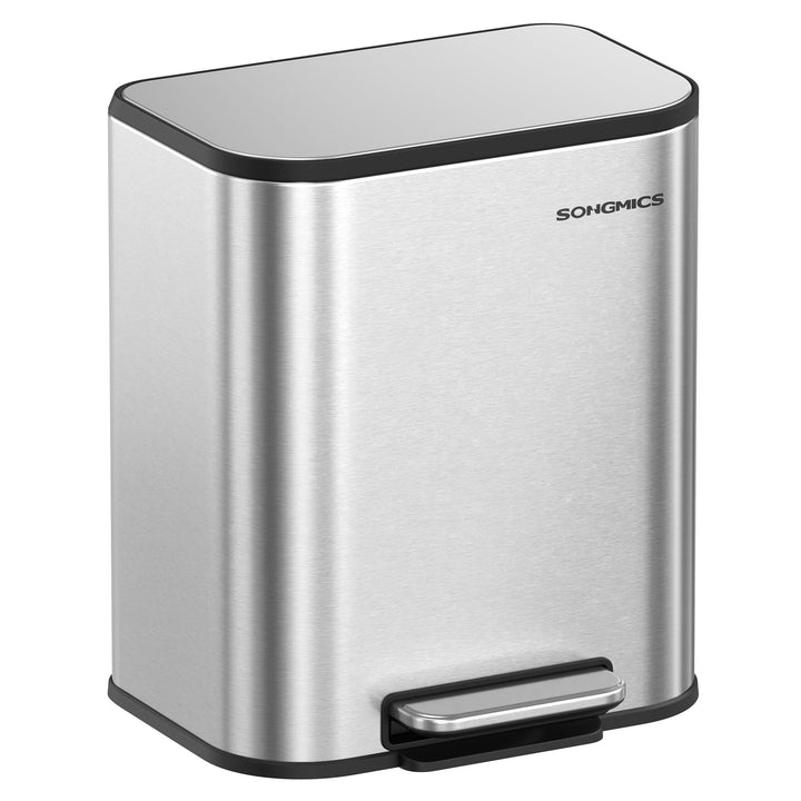SONGMICS Mülleimer Küche, 20 Liter Abfalleimer mit Deckel, Tretmülleimer, Stahl, Softclose, Offenhal
