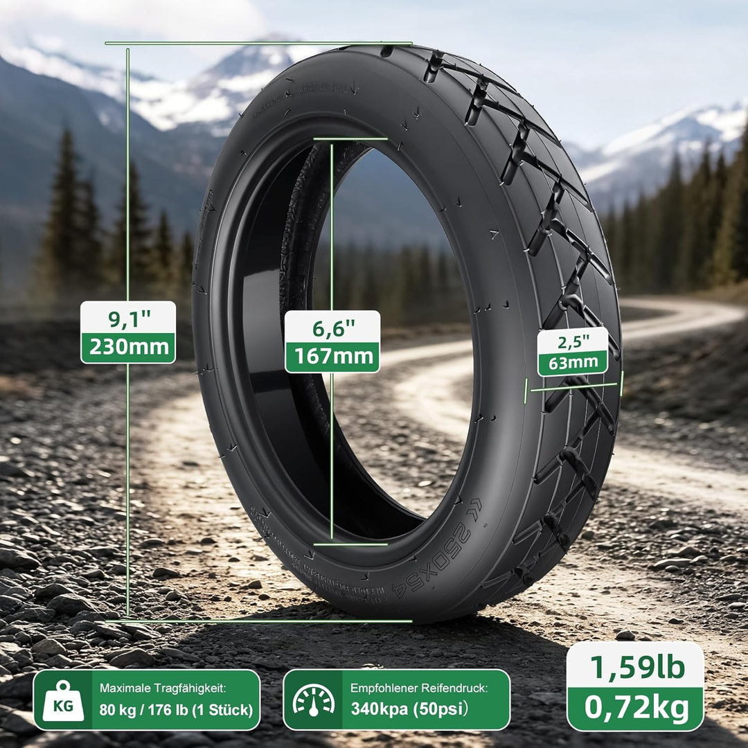 250 x 54 Selbstreparierende Reifen für Xiaomi Mi4 Lite/Pro Elektroroller, 10 x 2.125 Tubeless Reifen