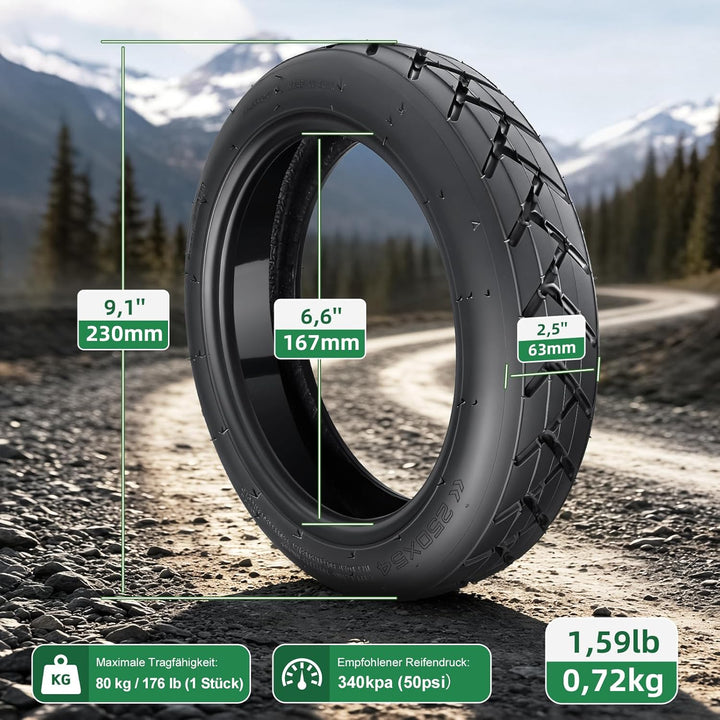 250 x 54 Selbstreparierende Reifen für Xiaomi Mi4 Lite/Pro Elektroroller, 10 x 2.125 Tubeless Reifen