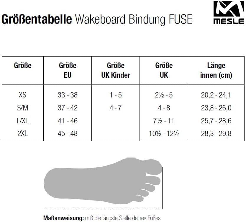 Mesle Wakeboard-Bindung Fuse, Klettverschluss Boots, Open Toe, S-M L-XL, L-XL