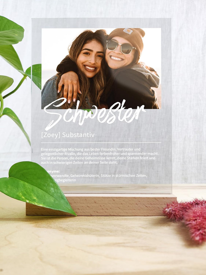 Schwester Geschenk personalisiert - Acryl Foto Geschenk: Definition wie im Duden - Geschenke für Sch