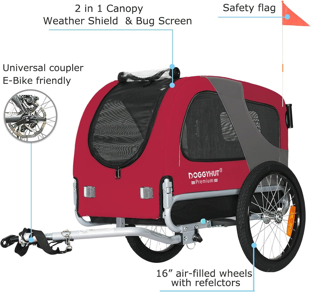 DOGGYHUT® Premium MEDIUM Hundefahrradanhänger & Jogger 2in1 Fahrradanhänger 80104 (Rot)