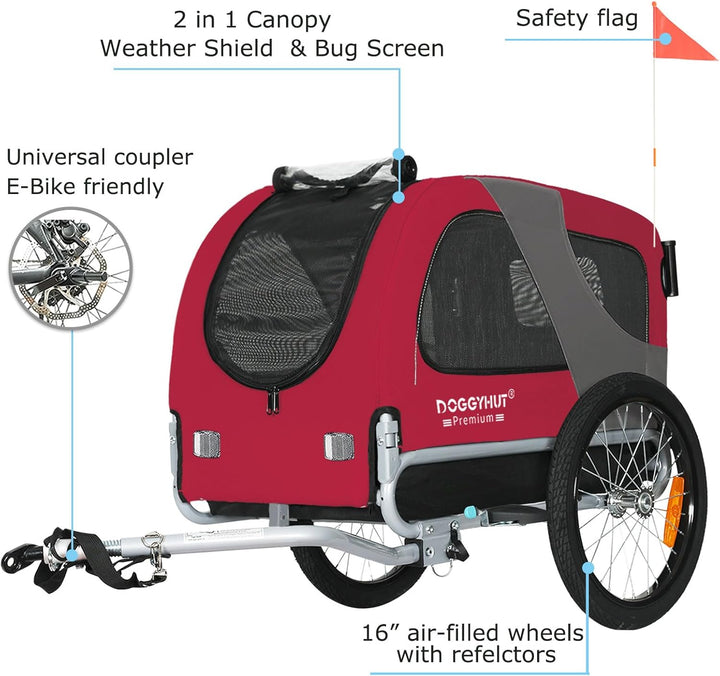 DOGGYHUT® Premium MEDIUM Hundefahrradanhänger & Jogger 2in1 Fahrradanhänger 80104 (Rot)