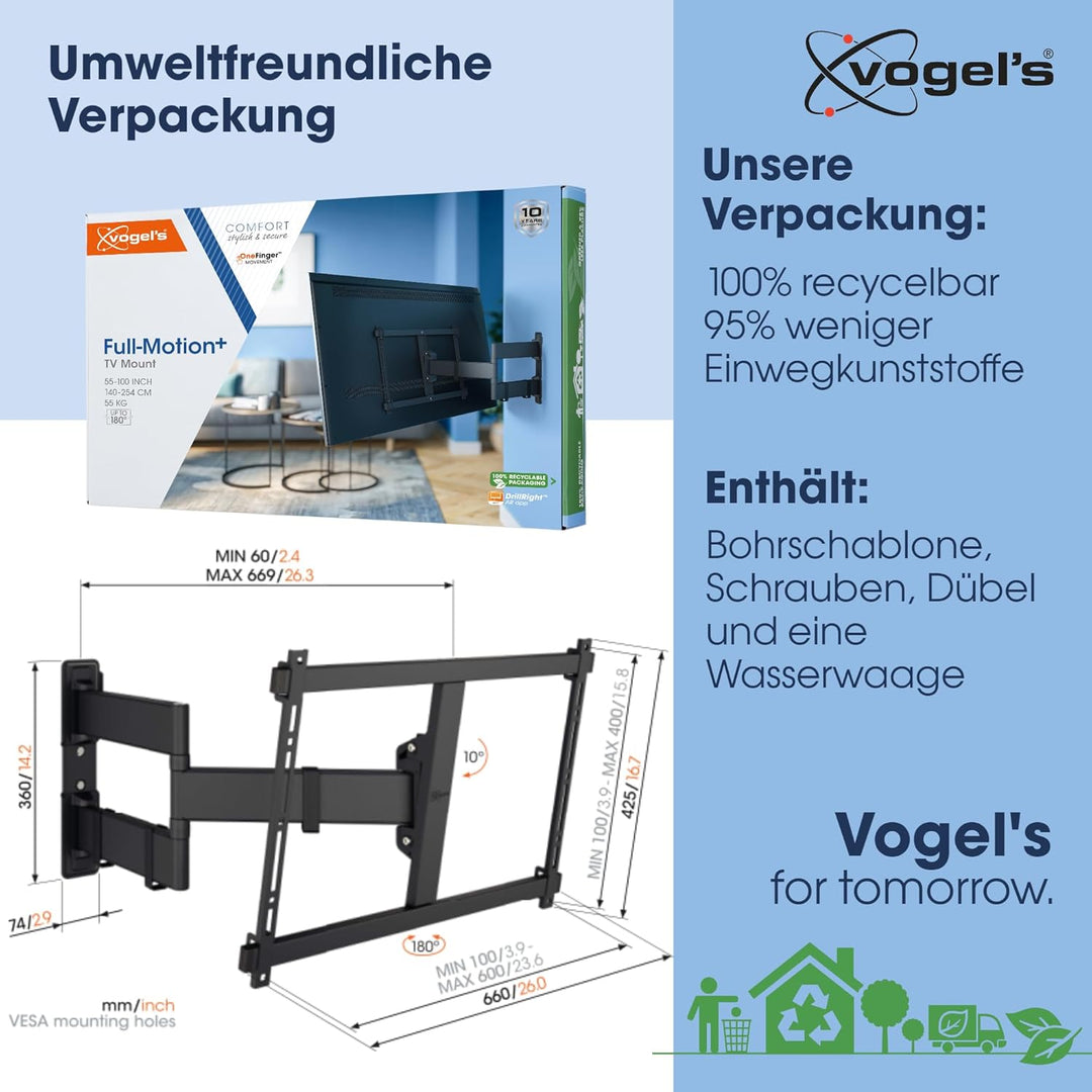 Vogel's Comfort TVM 3845 Hochwertige Schwenkbare TV-Wandhalterung für Fernseher von bis zu 100 Zoll