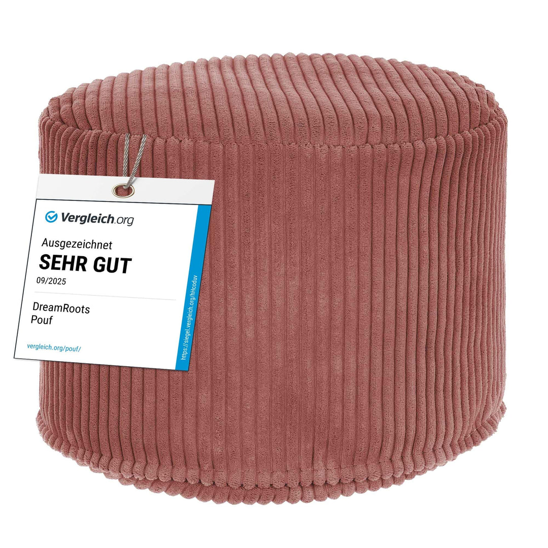 DreamRoots Pouf Hocker - Hocker Rund Cord 50x50x35 cm - Couch Hocker Wohnzimmer - Sitzpouf Rund - Fu