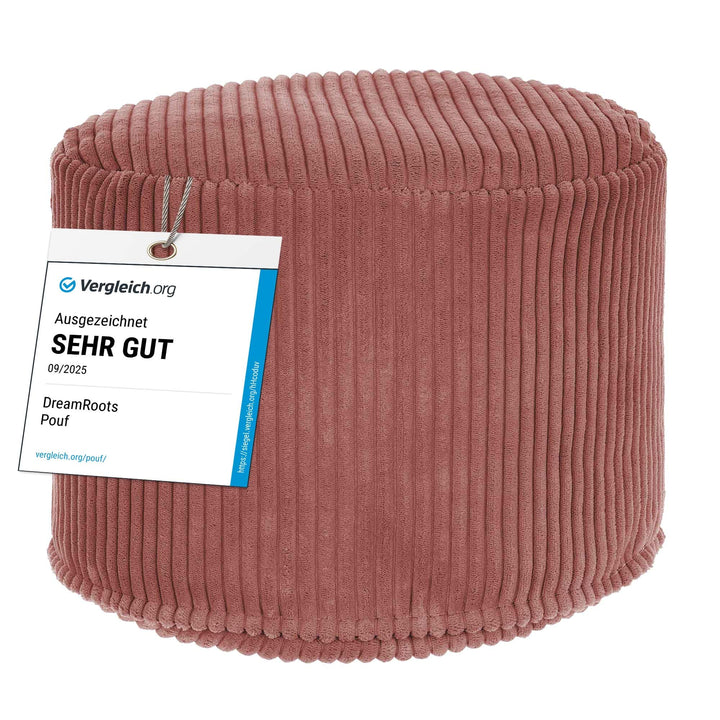DreamRoots Pouf Hocker - Hocker Rund Cord 50x50x35 cm - Couch Hocker Wohnzimmer - Sitzpouf Rund - Fu