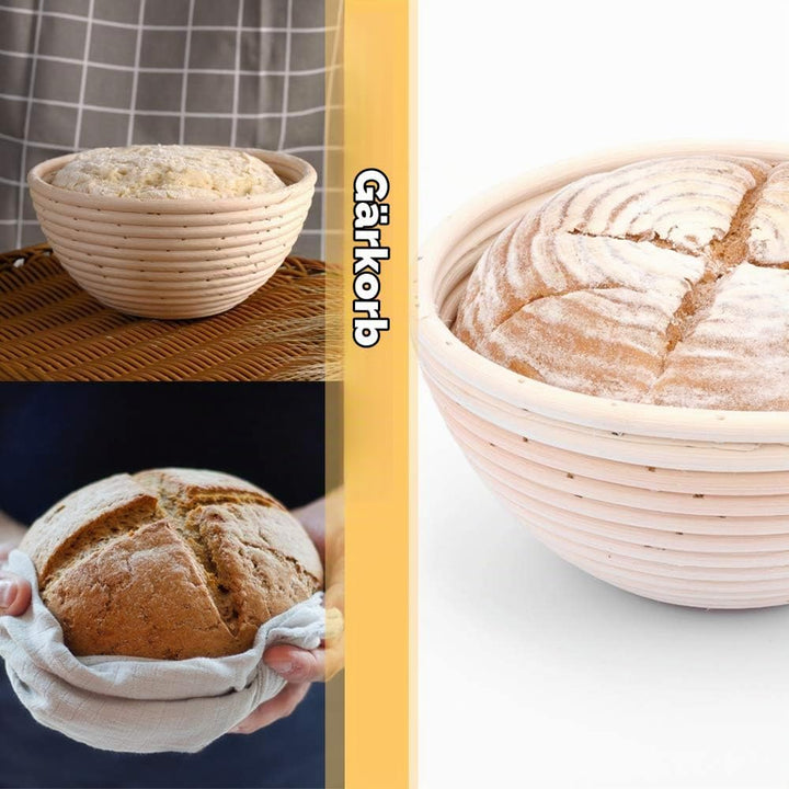 2 Pack 18cm Rund Gärkörbchen Banneton Brotform Korb,Handgewebter Natürlicher Rattan Gärkorb mit Lein