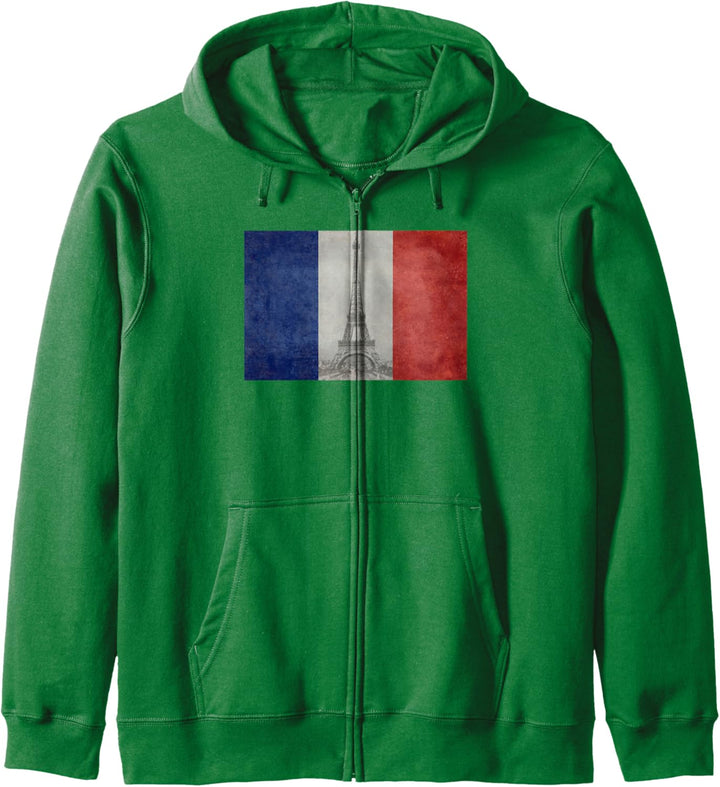 Französische Flagge, Vintage-Postkarten-Stil, mit Eiffelturm Kapuzenjacke