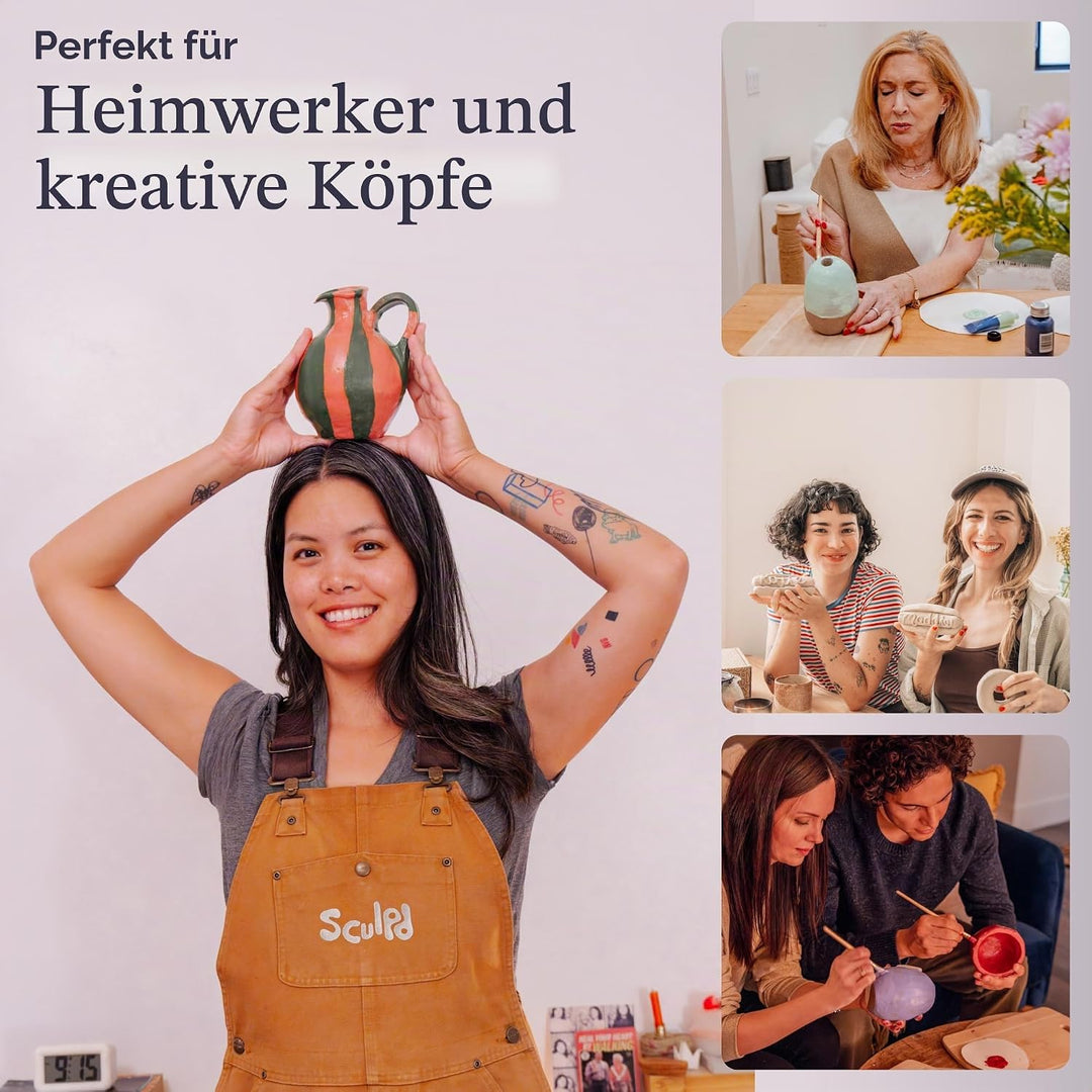 Sculpd – Das originale Töpfer-Set, Komplettes lufttrocknendes Ton-Set für Erwachsene, inklusive Mode