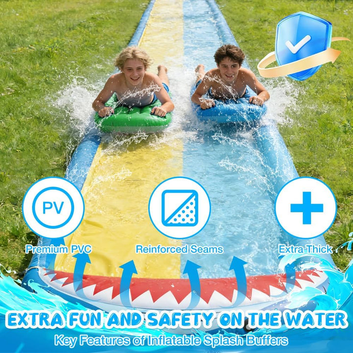 NAVESO Wasserrutsche Garten,Doppel Wasserrutsche mit 2 Bodyboards,Wasserrutschbahn,Wasser Rutschbahn