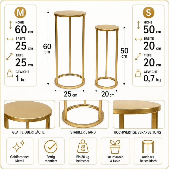 DanDiBo Blumenhocker Metall Gold Rund Blumenständer Beistelltisch 96510 2er Set Blumensäule Modern P