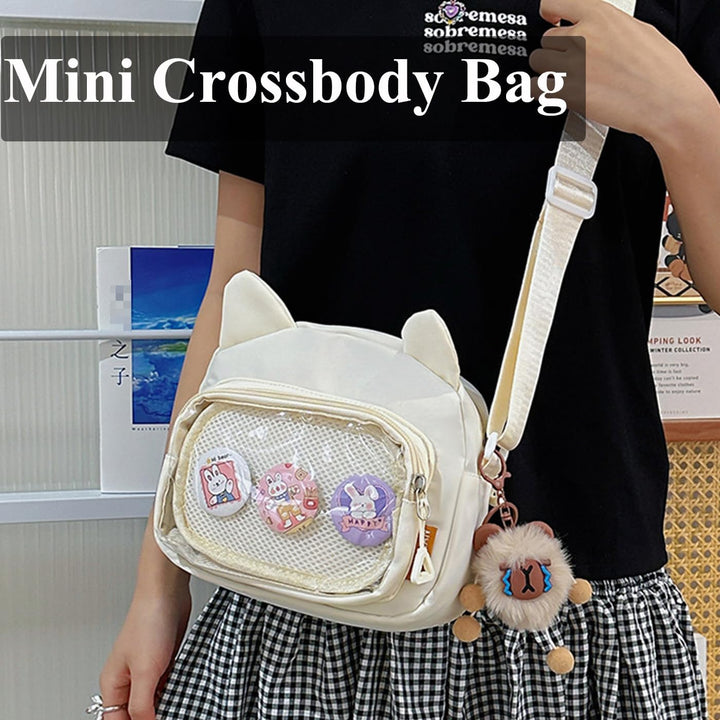 Kleine Ita Messenger Tasche für Damen, Kawaii Crossbody Tasche mit transparentem Pins Display-Fenste