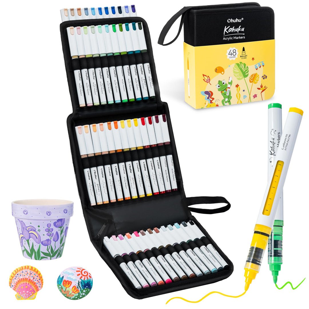 Ohuhu Acrylstifte mit Rundspitze 48 Farben – Auto-Tintenregulierung, Hochdeckende Acrylic Markers, W