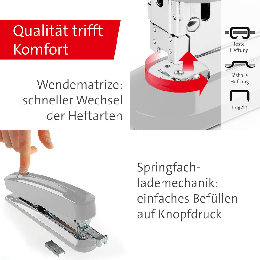 Novus B 7A Komfort Heftgerät (30 Blatt Heftleistung, Automatik-Funktion, inkl. 200 Klammern) grau gl