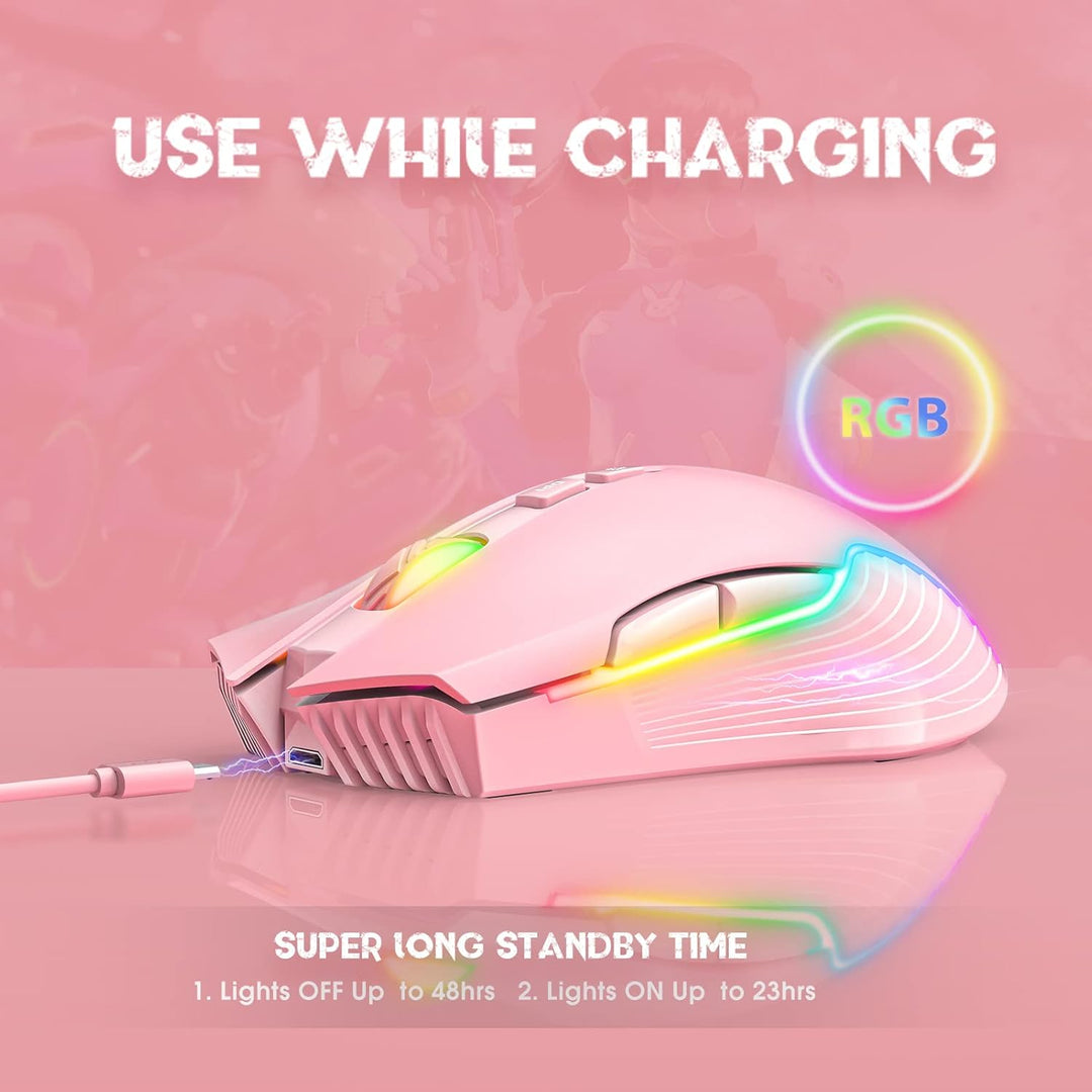 Wiederaufladbare Kabellose Gaming-Maus, Ergonomische RGB-Computermaus mit 2,4-G-Empfänger, Einstellb