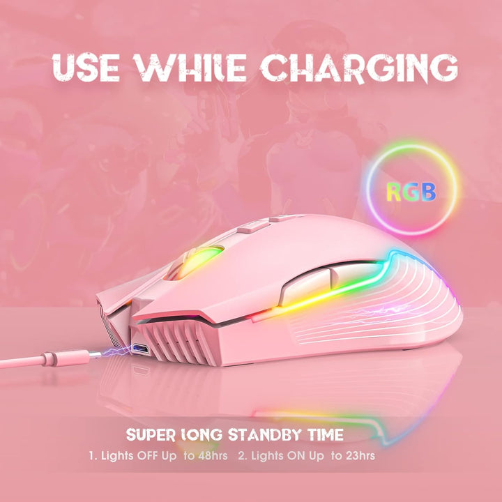 Wiederaufladbare Kabellose Gaming-Maus, Ergonomische RGB-Computermaus mit 2,4-G-Empfänger, Einstellb