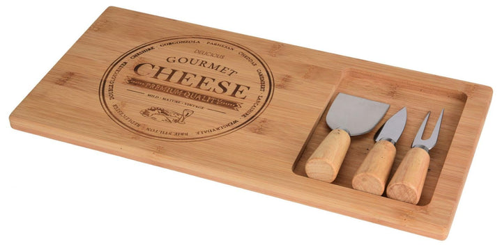 ZauberDeko Käsebrett mit Käsemesser Gabel Bambus Holz Käseplatte Servierbrett Käse 38cm