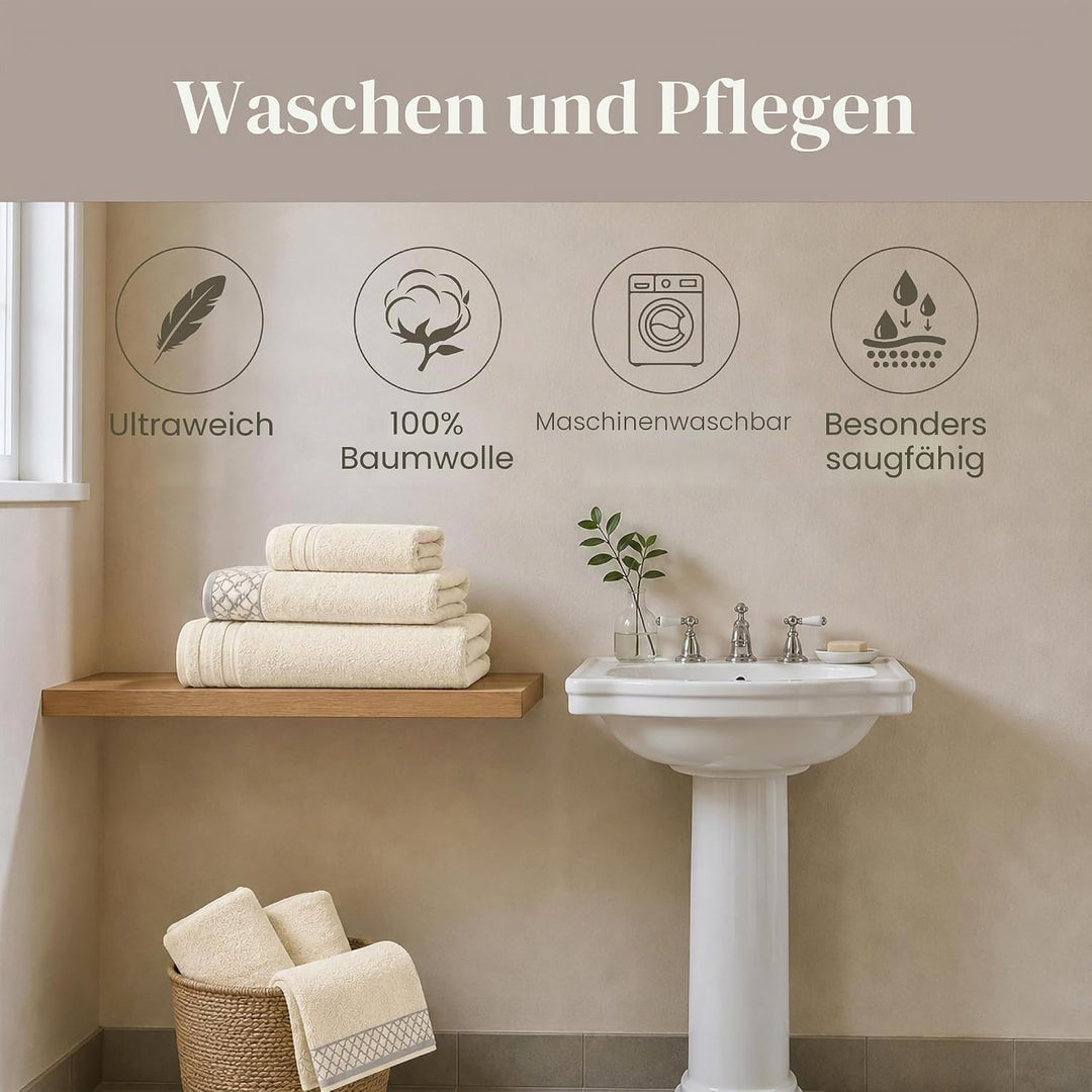 Pacific Coast Textilien Damast Jacquard Handtücher mit Bordüre Set verziert, Baumwolle, elfenbeinfar