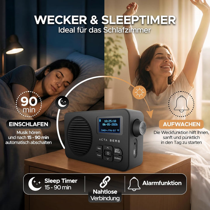 Acta Berg DAB Radio mit Akku 5000mAh austauschbar | Küchenradio mit BT 5.3 | DAB+/UKW-Radio | Digita