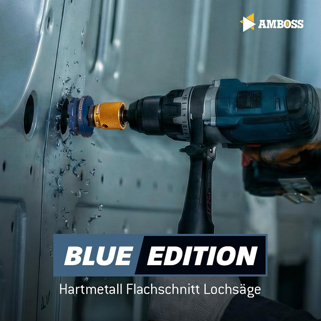 HM Flachschnitt Rapid Change Lochsägen Set Amboss Werkzeuge 16/22/25/32/40 mm - BLUE EDITION mit Sch