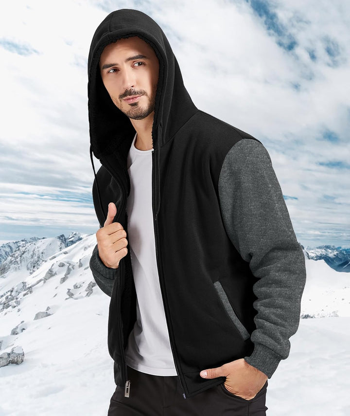 JACKETOWN Herren Sweatshirt Gefüttert Hoodie Reissverschluss Sweatjacke Warm Fleece Winterjacke Tedd