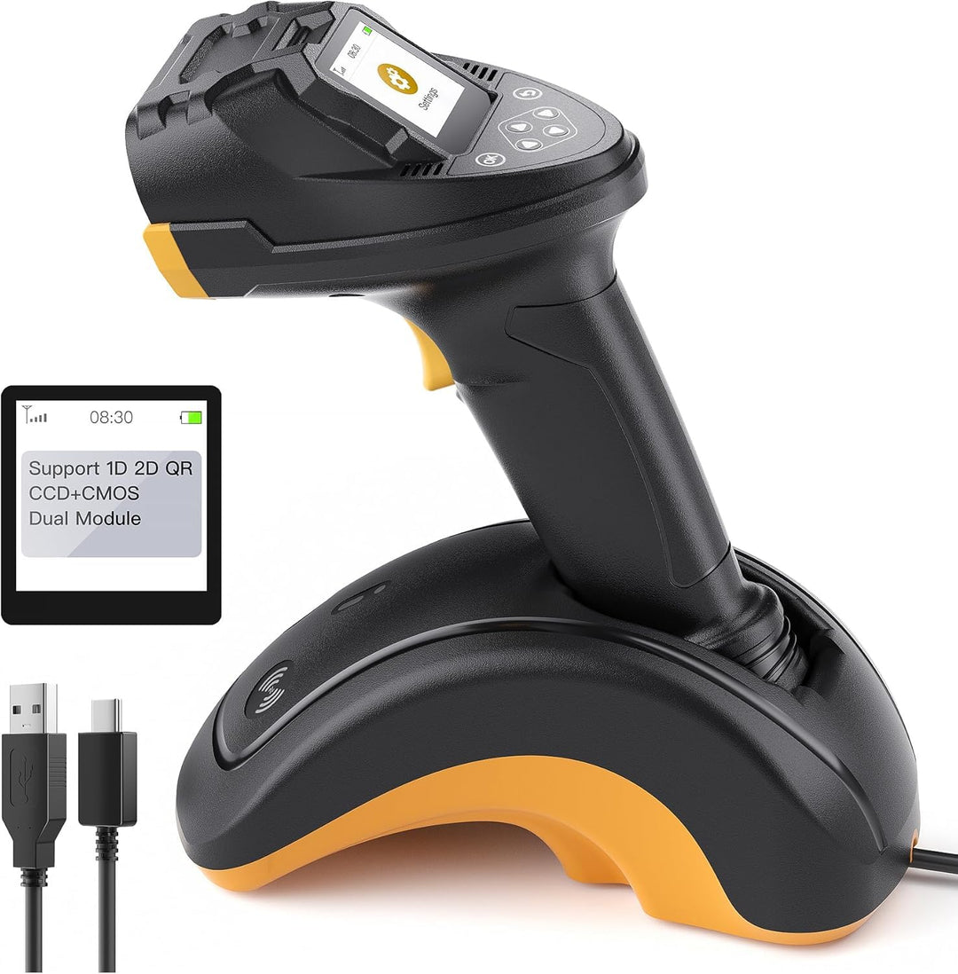 Inateck Barcode Scanner Bluetooth, 2D 1D Wireless Handheld Scanner, QR Code Scanner, mit Screen und