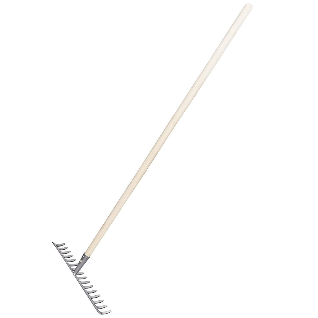 Garten Gerät Harke Rasen Boden Erde Rechen 16 Zinken Stahl Silber Gartenrechen 40,5 cm mit Holz Stie