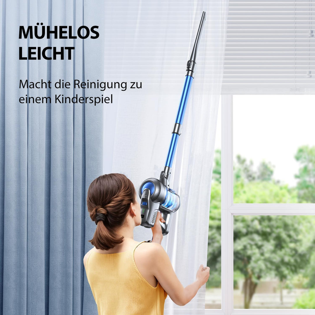 Greenote Akku Staubsauger,Bis zu 30 Min Laufzeit Staubsauger Kabellos, Stielstaubsauger mit LED, Akk