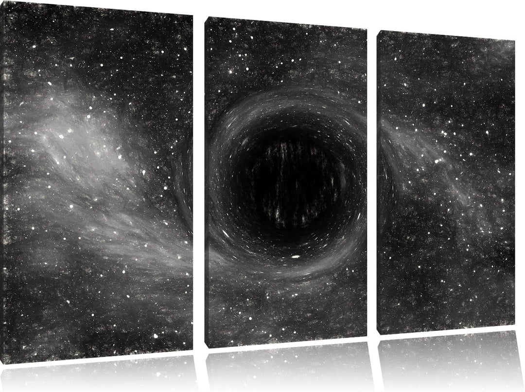 Pixxprint Schwarzes Loch im Weltall Kunst / 3-Teilig/Gesamtmass 120cm Leinwandbild bespannt auf Holz