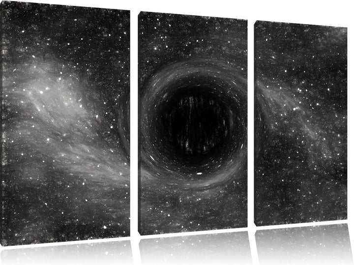 Pixxprint Schwarzes Loch im Weltall Kunst / 3-Teilig/Gesamtmass 120cm Leinwandbild bespannt auf Holz
