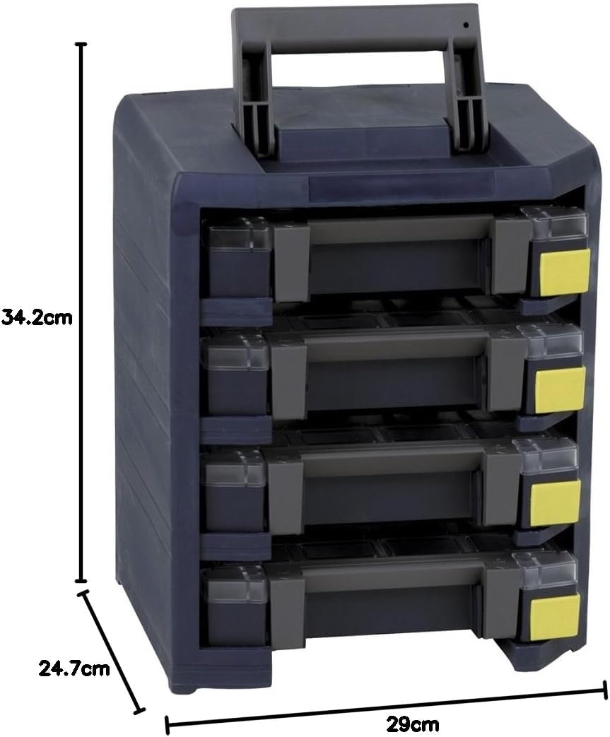 raaco HandyBoxxser 4x4: Robuste Sortimentskasten für Werkstatt, Kistenberg mit 4 Sortierkasten für K
