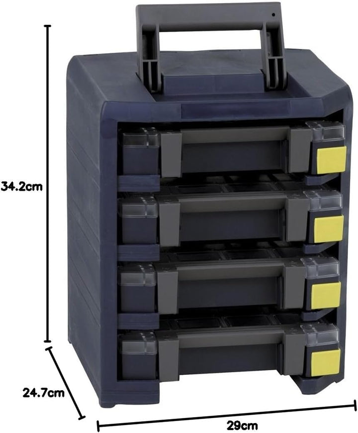 raaco HandyBoxxser 4x4: Robuste Sortimentskasten für Werkstatt, Kistenberg mit 4 Sortierkasten für K
