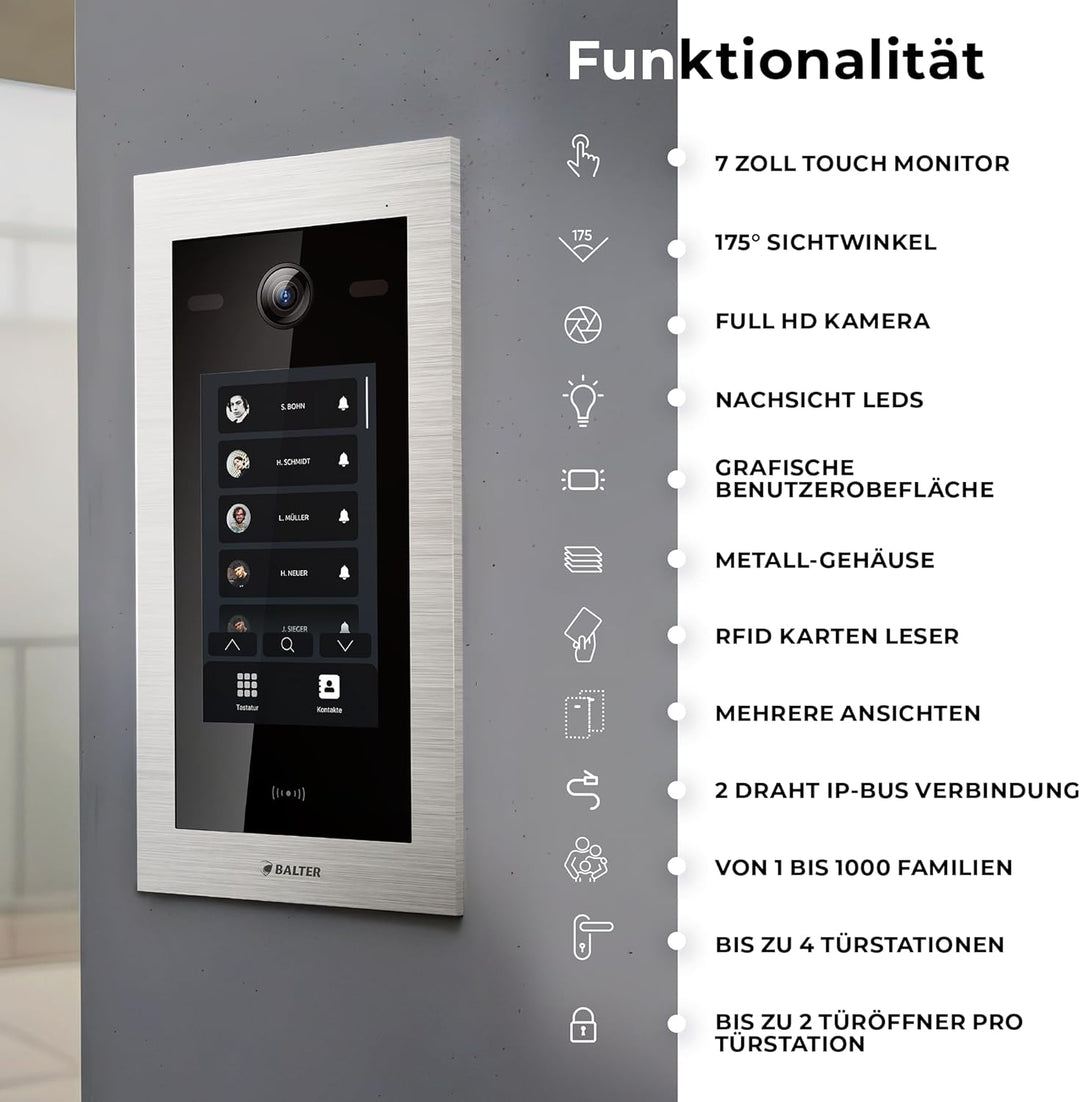 Balter EVO-HD Video Türsprechanlage mit Touchscreen Türstation, Video Türklingel, Smartphone App, 1