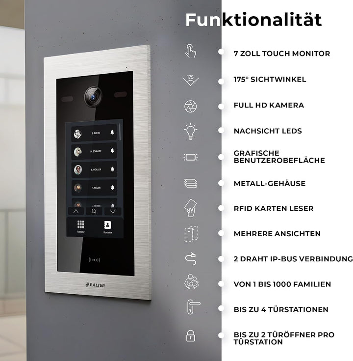 Balter EVO-HD Video Türsprechanlage mit Touchscreen Türstation, Video Türklingel, Smartphone App, 4