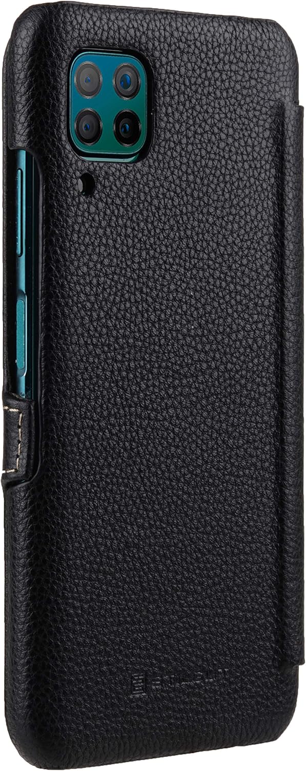 STILGUT Book Case kompatibel mit Huawei P40 lite Hülle aus Leder mit Clip-Verschluss, Lederhülle, Kl