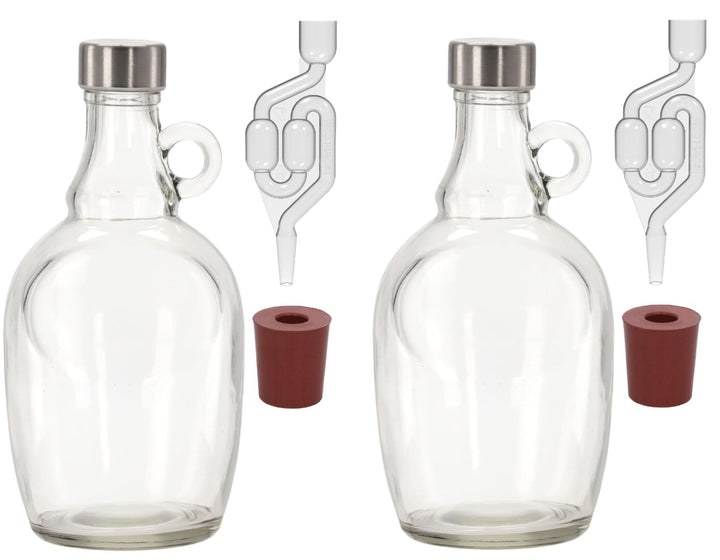 lilawelt24 2X 1L Gärballon mit rundem Griff Rundgriff Flasche +Gummistopfen + Gärröhrchen Set Set We