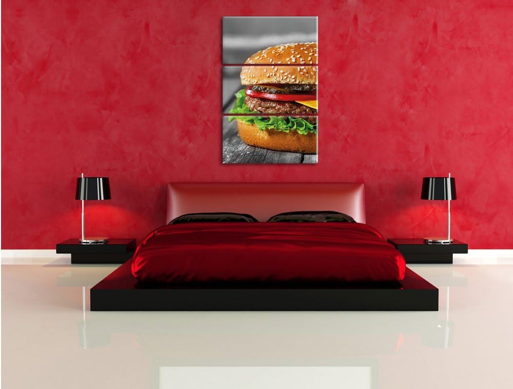 Pixxprint appetitlicher Cheeseburger als Leinwandbild/Grösse: 3 Teilig (120x80) cm/Wandbild/Kunstdru