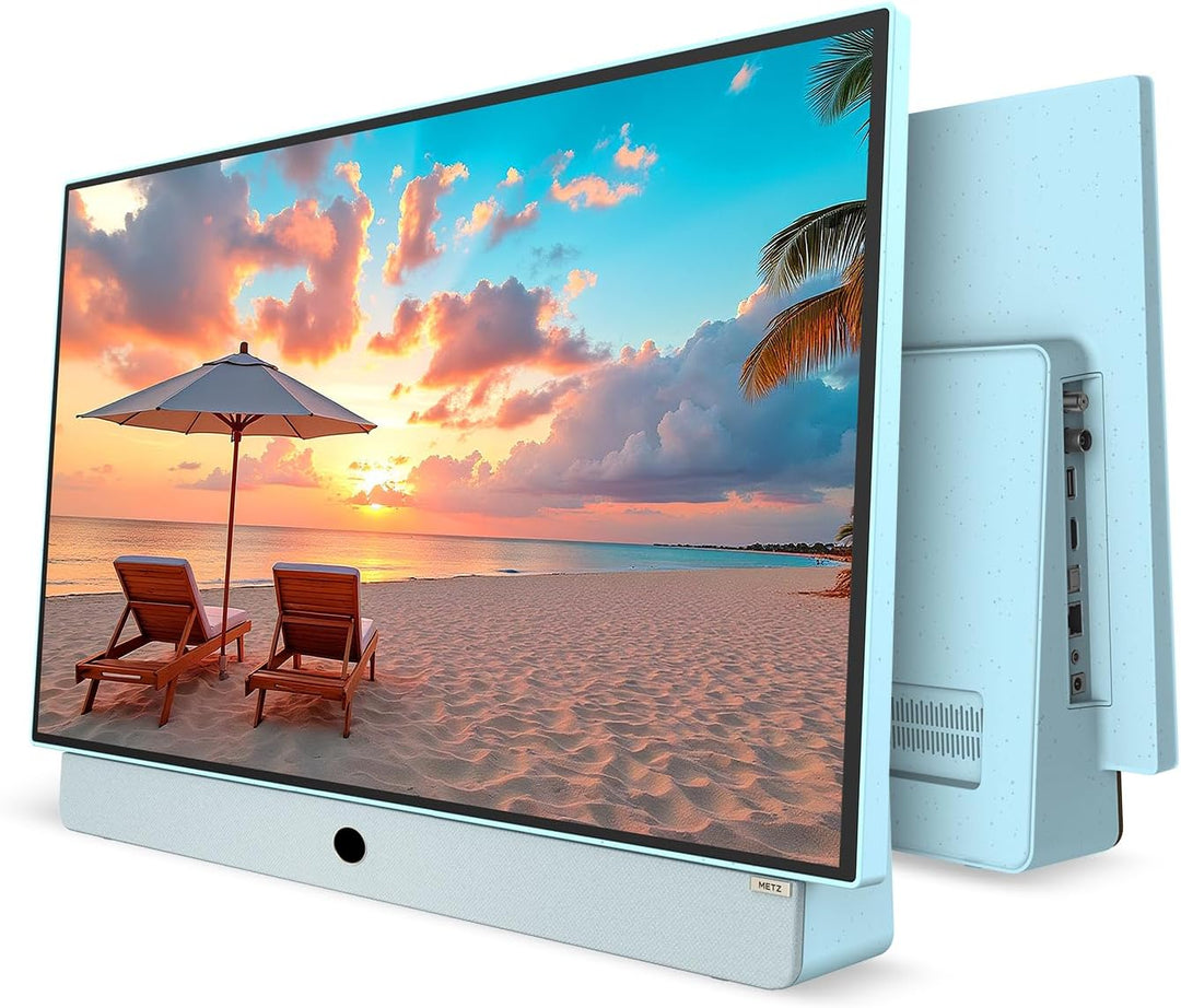 METZ Blue Tragbarer Fernseher 24 Zoll (60 cm) Google TV FHD mit Akku, 12V Auto-Ladegerät, Blendfreie