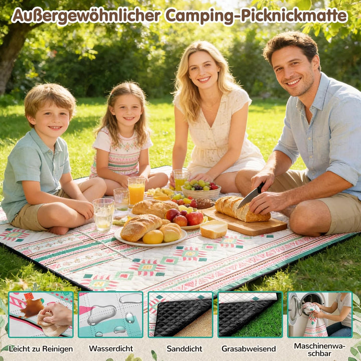 Ulikey Picknickdecke, 200 x 200 cm Stranddecke Sandfrei, Boho Picknickdecke Wasserdicht Isoliert, Tr