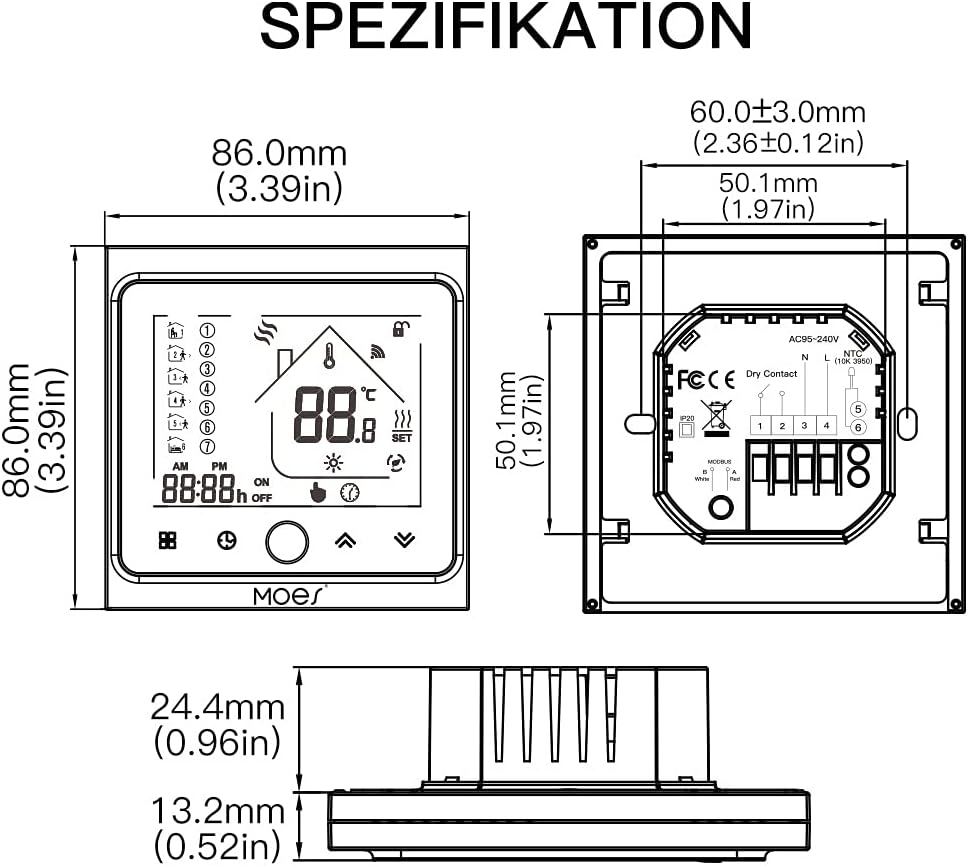 MOES Smart Alexa Tuya ZigBee Funk Thermostate Wasserboiler Raumthermostat für 5A Wasser Boiler, Komp