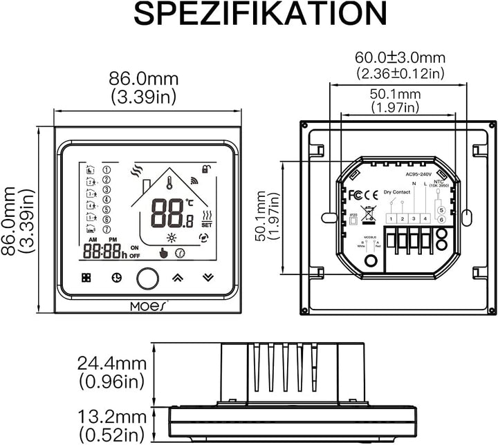 MOES Smart Alexa Tuya ZigBee Funk Thermostate Wasserboiler Raumthermostat für 5A Wasser Boiler, Komp