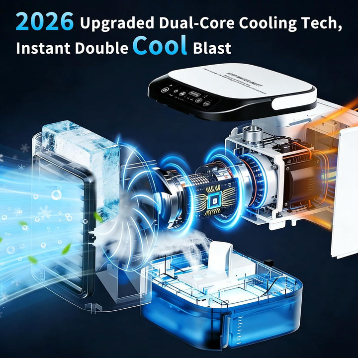 2026 Neu Mini Klimaanlage - Tragbare Luftkühler mit 4 Geschwindigkeiten/Sprühfunktion/7-farbigem LED