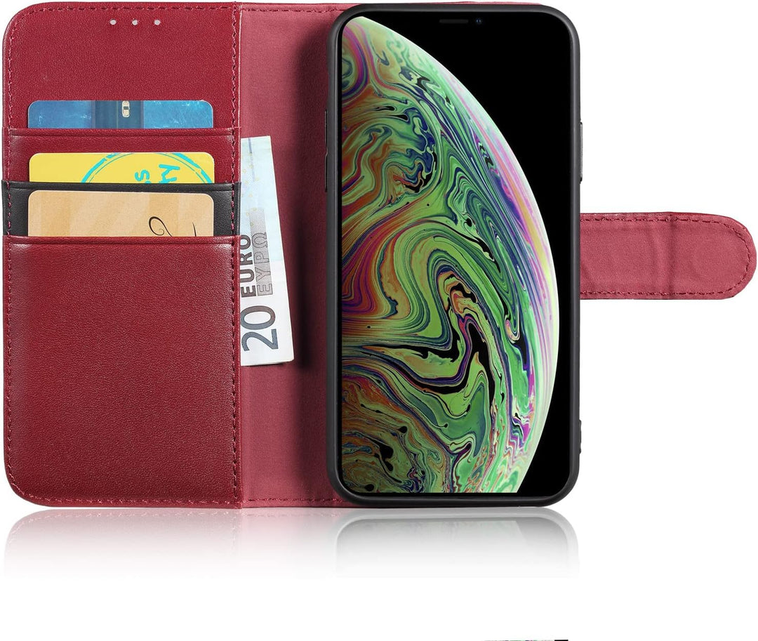 LENSUN Echtleder Hülle für iPhone XS, iPhone X Handyhülle [Echtes Leder][Magnetverschluss][RFID Schu