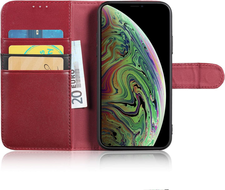 LENSUN Echtleder Hülle für iPhone XS, iPhone X Handyhülle [Echtes Leder][Magnetverschluss][RFID Schu