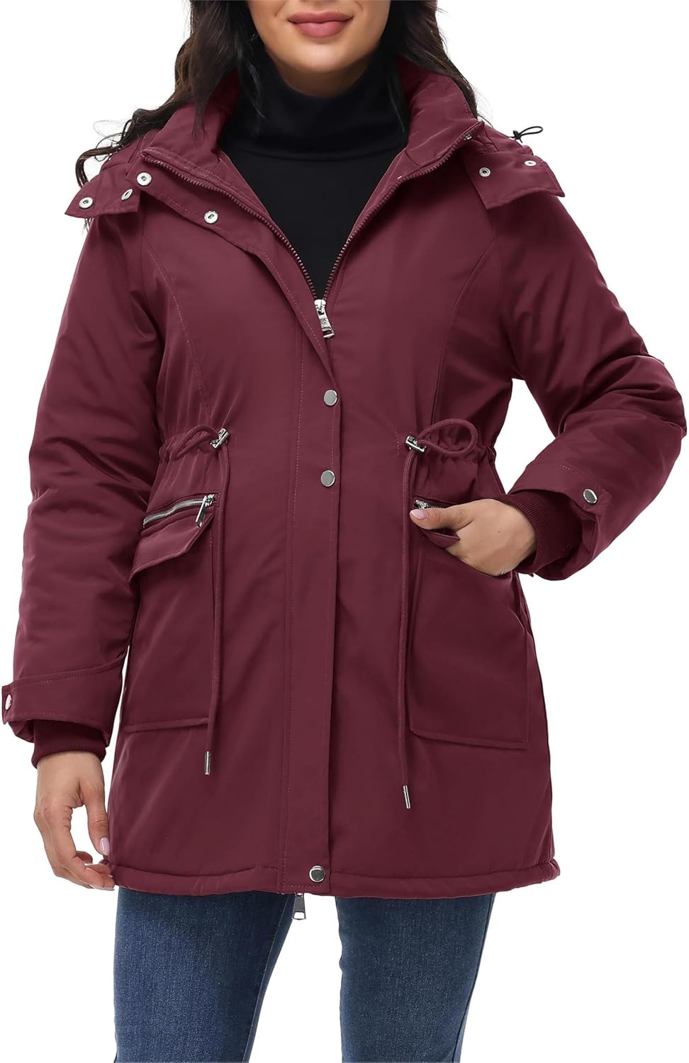 Maacie Wattierte Umstands Baumwolljacke Jacke Stehkragen Wasserdichte Baumwolljacke XL Burgunderrot,