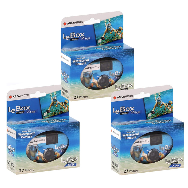 AgfaPhoto Le Box Ocean Einwegkamera (wasserdicht, 400 ASA, 27 Aufnahmen), 3 Stück